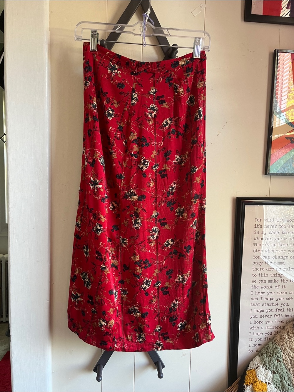 Red Floral Midi Skirt